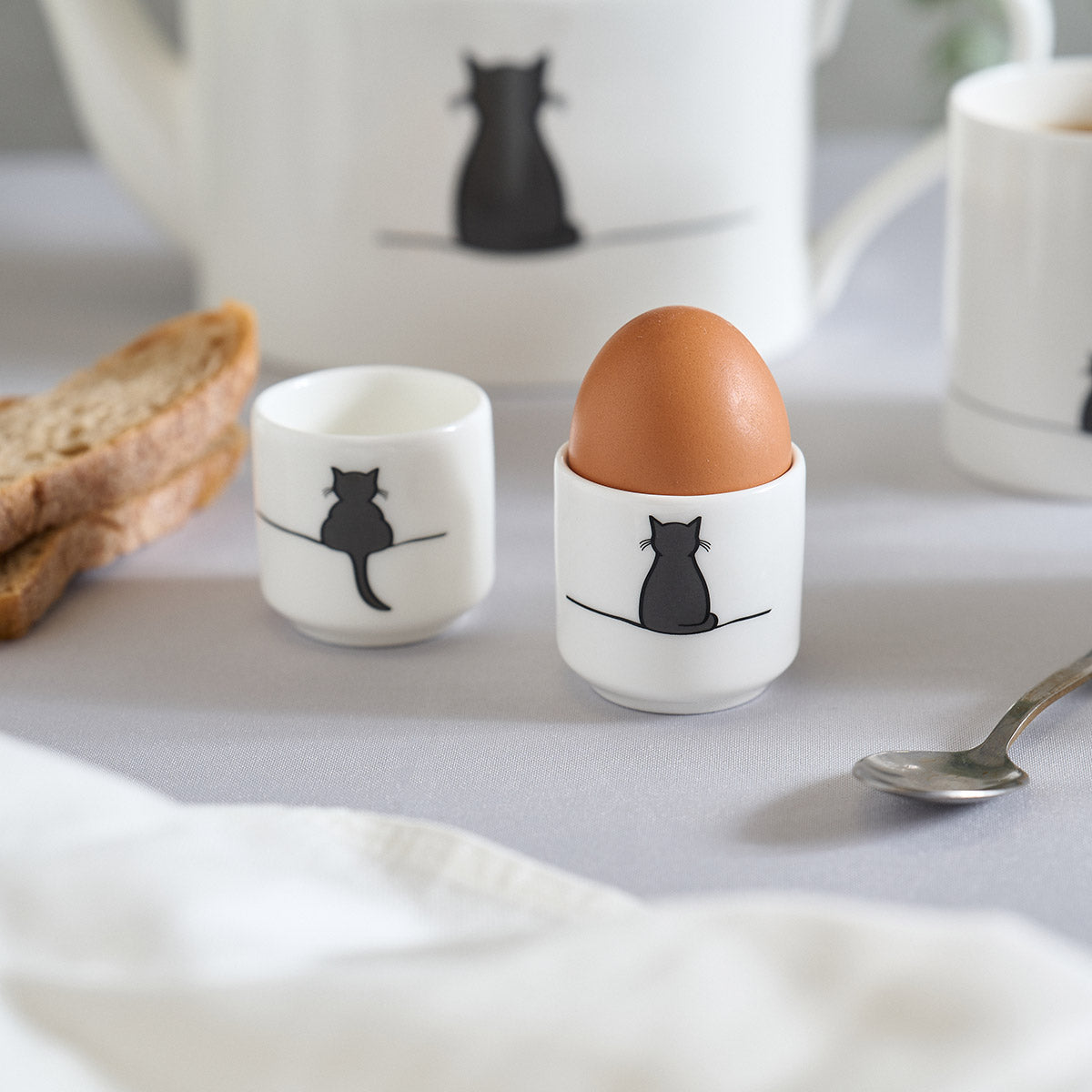 Cat Egg Cups with egg and toast