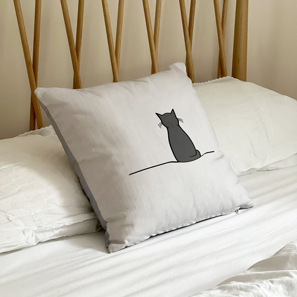 Sitting Cat Cushion on Bed