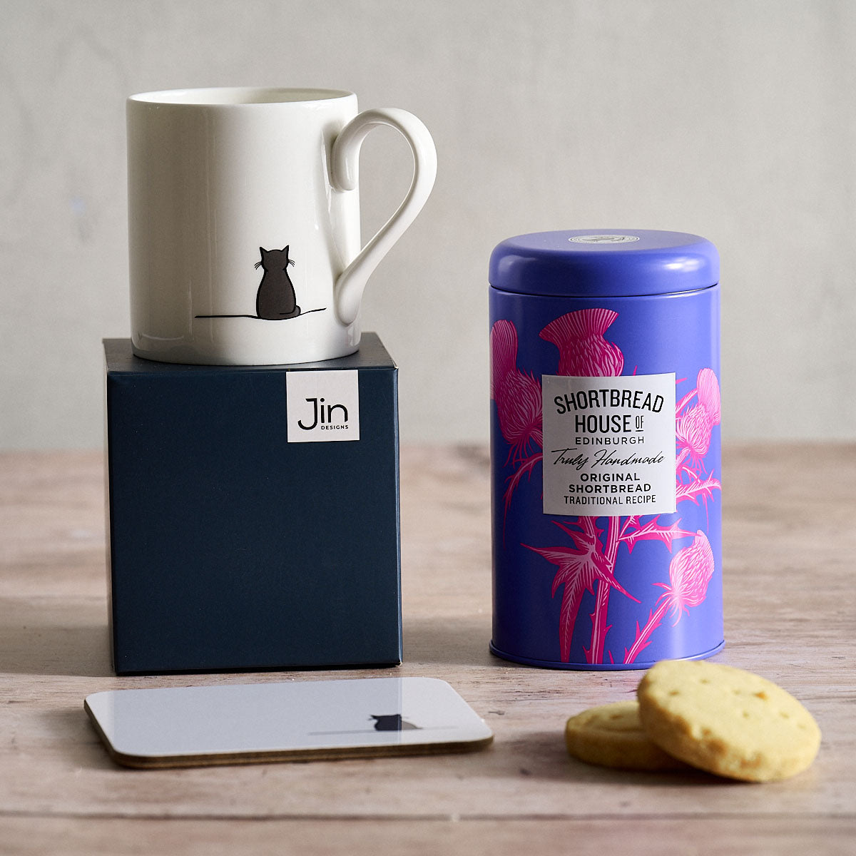Cat Lover Mug, Coaster and Shortbread Gift Set | Jin Designs