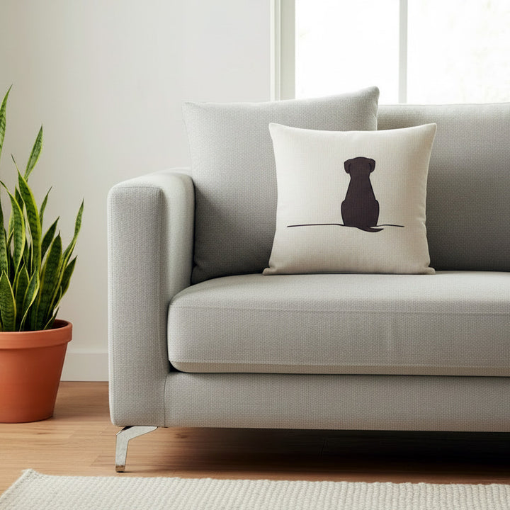 Sitting Dog Cushion on sofa in living room