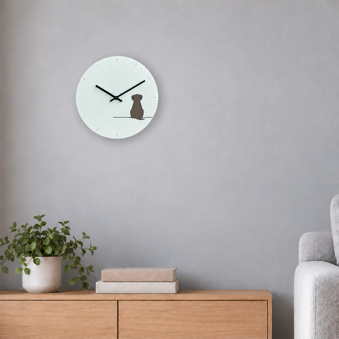 Sitting Dog Glass Wall Clock