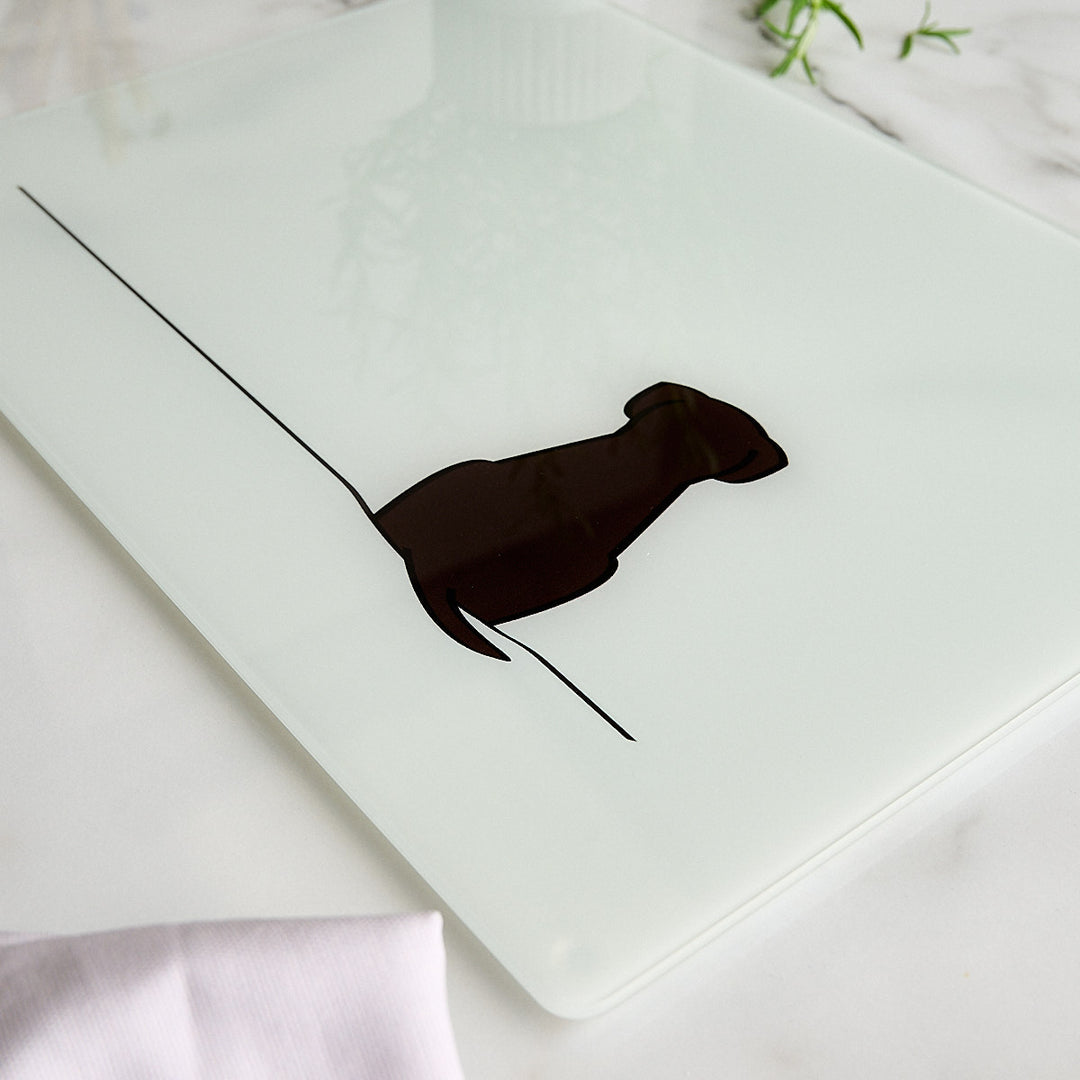 Sitting Dog Glass Worktop Saver close up
