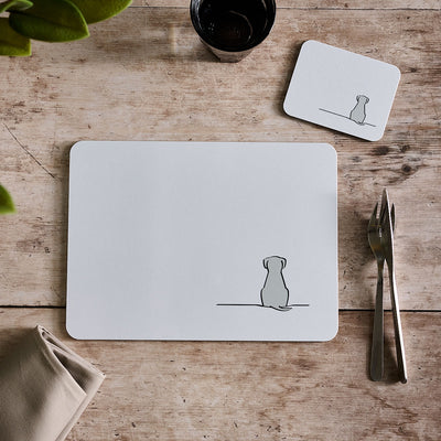 Sitting Dog Placemat and Coaster - Light Grey Edition