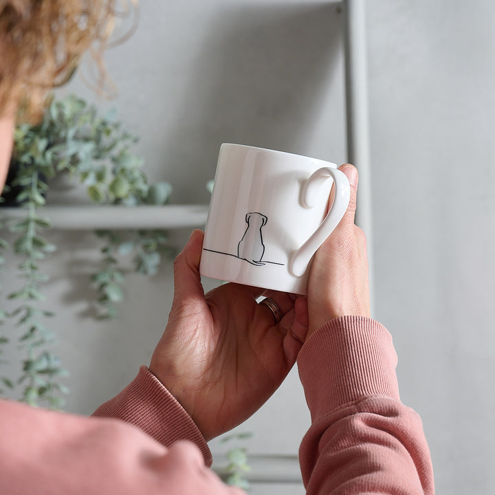Sitting Dog Mug - Light Grey Edition - in hands