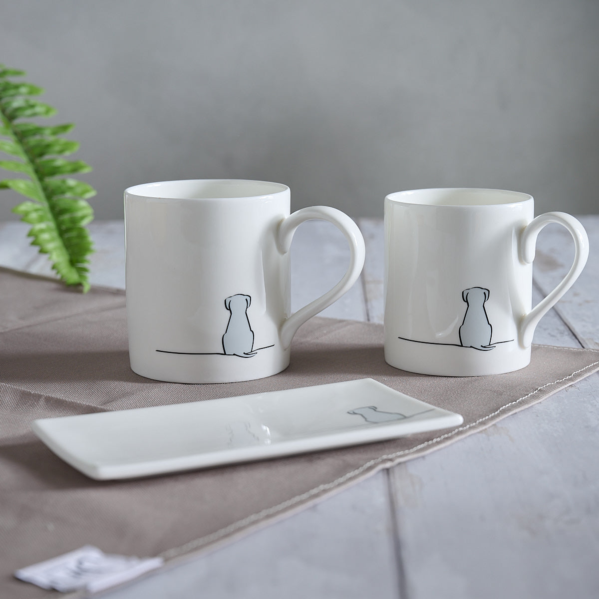 Sitting Dog Mugs - Light Grey Edition - with Mini Tray