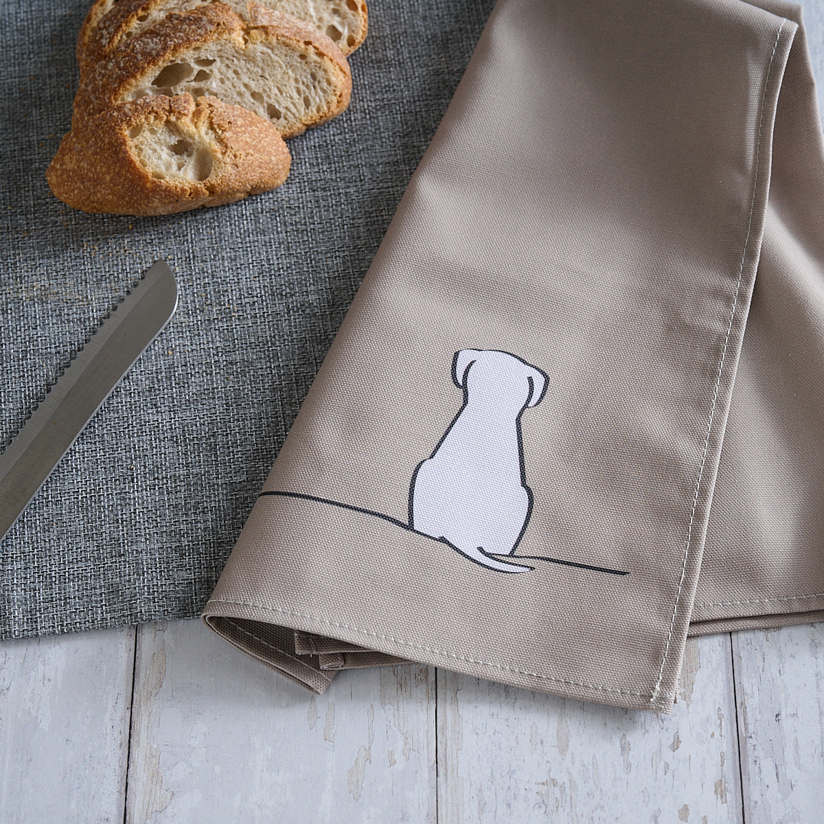 Sitting Dog Tea Towel - Light Grey Edition