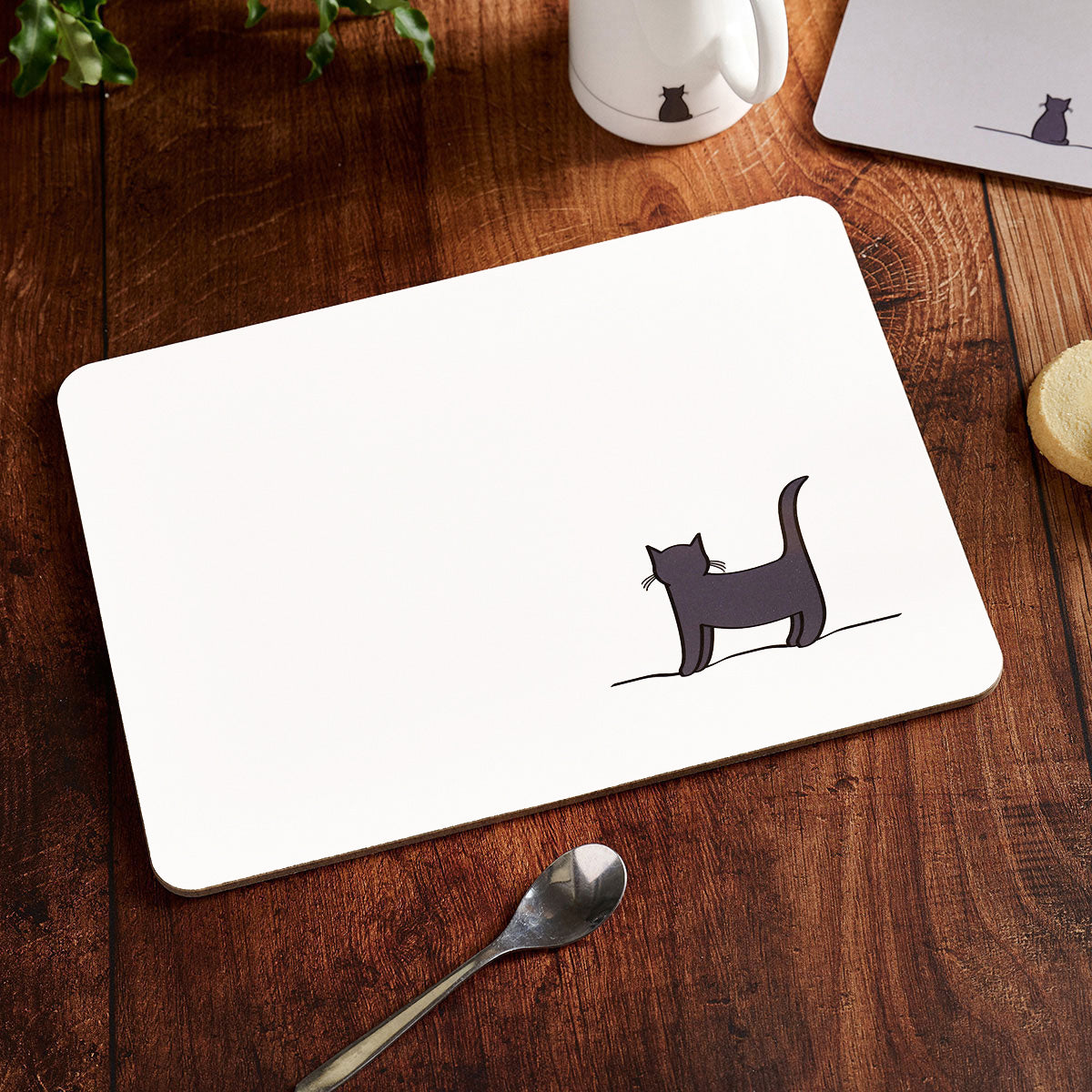 Standing Cat White Placemat on table