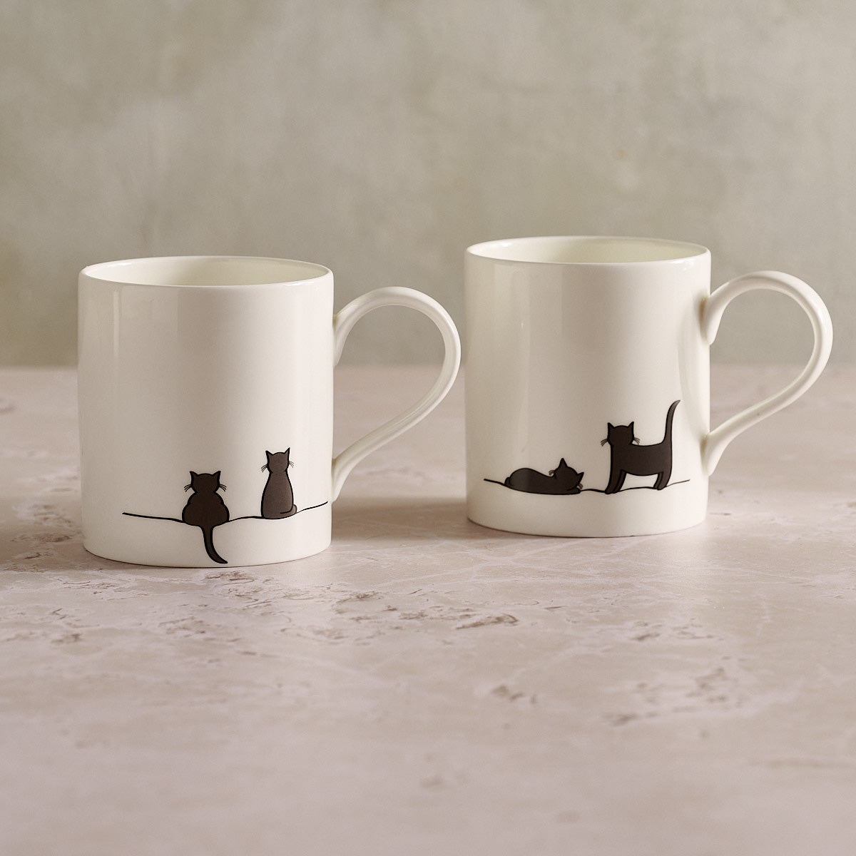 Two Cats Together Mugs, Set of Two