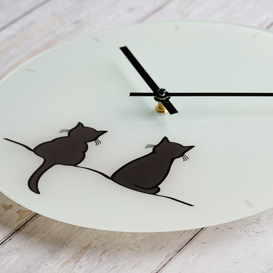 Close up of Two Cats Together Limited Edition Glass Wall Clock by Jin Designs