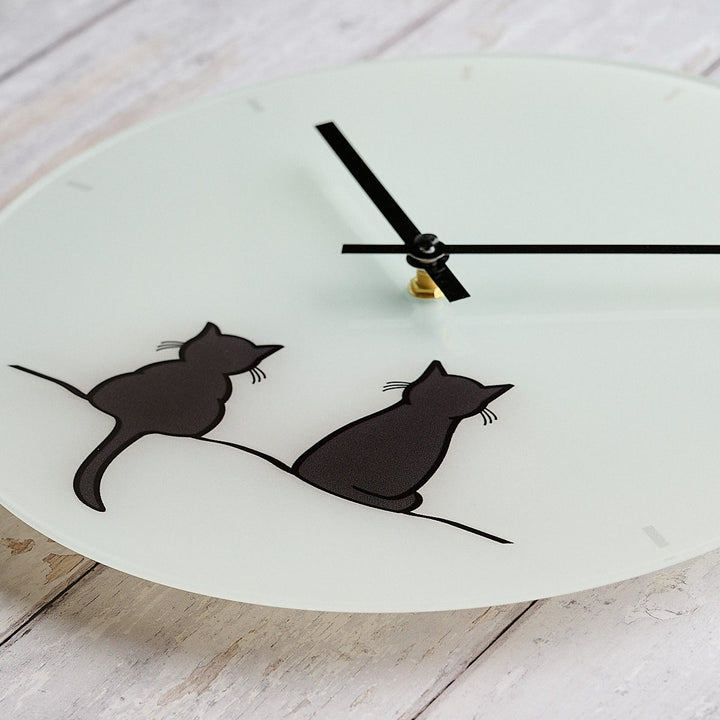 Close up of Two Cats Together Limited Edition Glass Wall Clock by Jin Designs