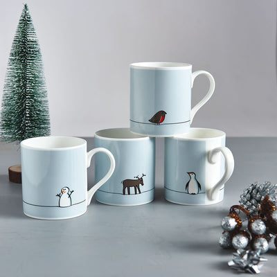 Christmas Mugs, Classic Collection, Mixed Set of Four