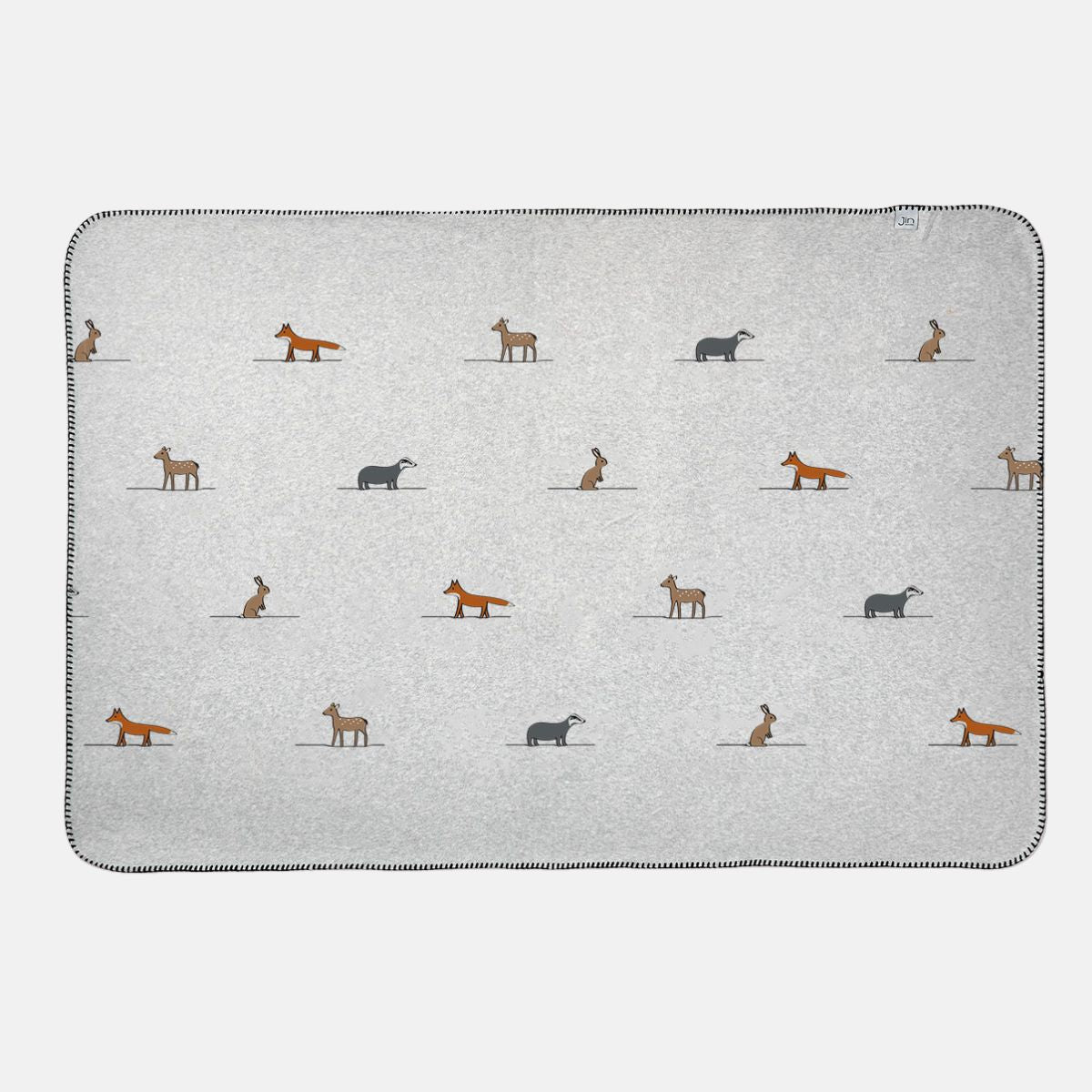 Woodland Collection Blanket with Badger, Fox, Deer and Rabbit on a light grey background