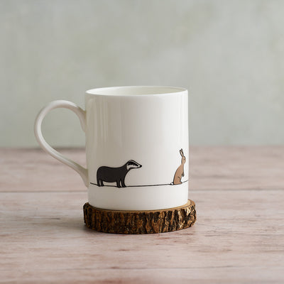 Woodland Collection Large Mug showing Badger and Rabbit
