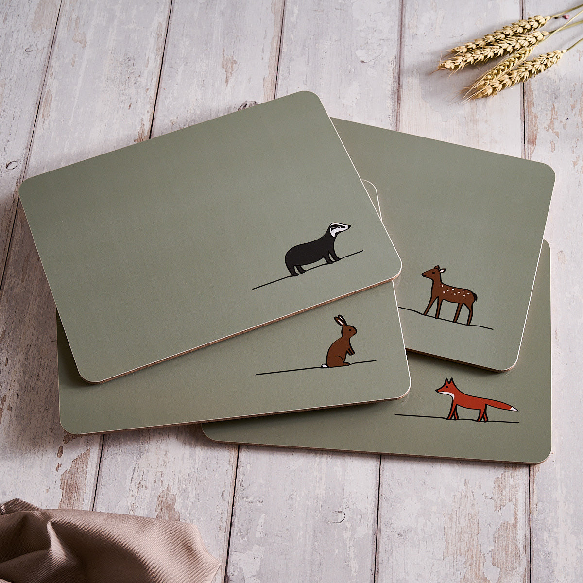 Woodland Collection Placemats with Badger, Fox, Deer, Rabbit