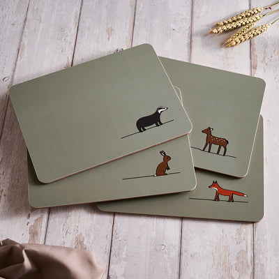 Woodland Collection Placemats with Badger, Fox, Deer, Rabbit