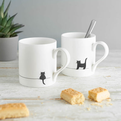 Standing Cat and Crouching Cat Mug, Set of Two