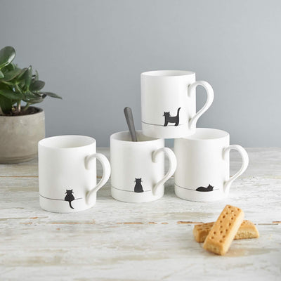 Cat Mugs, Set of Four Fine Bone China Mugs