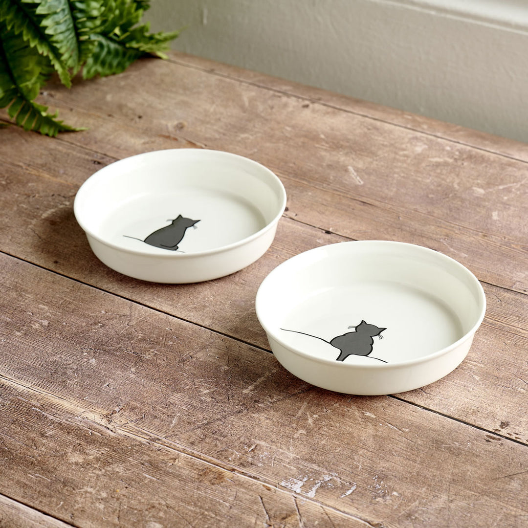Cat Bowls with Sitting Cat and Crouching Cat