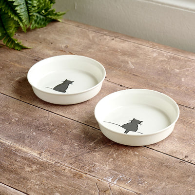 Cat Bowls with Sitting Cat and Crouching Cat
