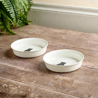 Cat Bowls with Sitting Cat and Crouching Cat