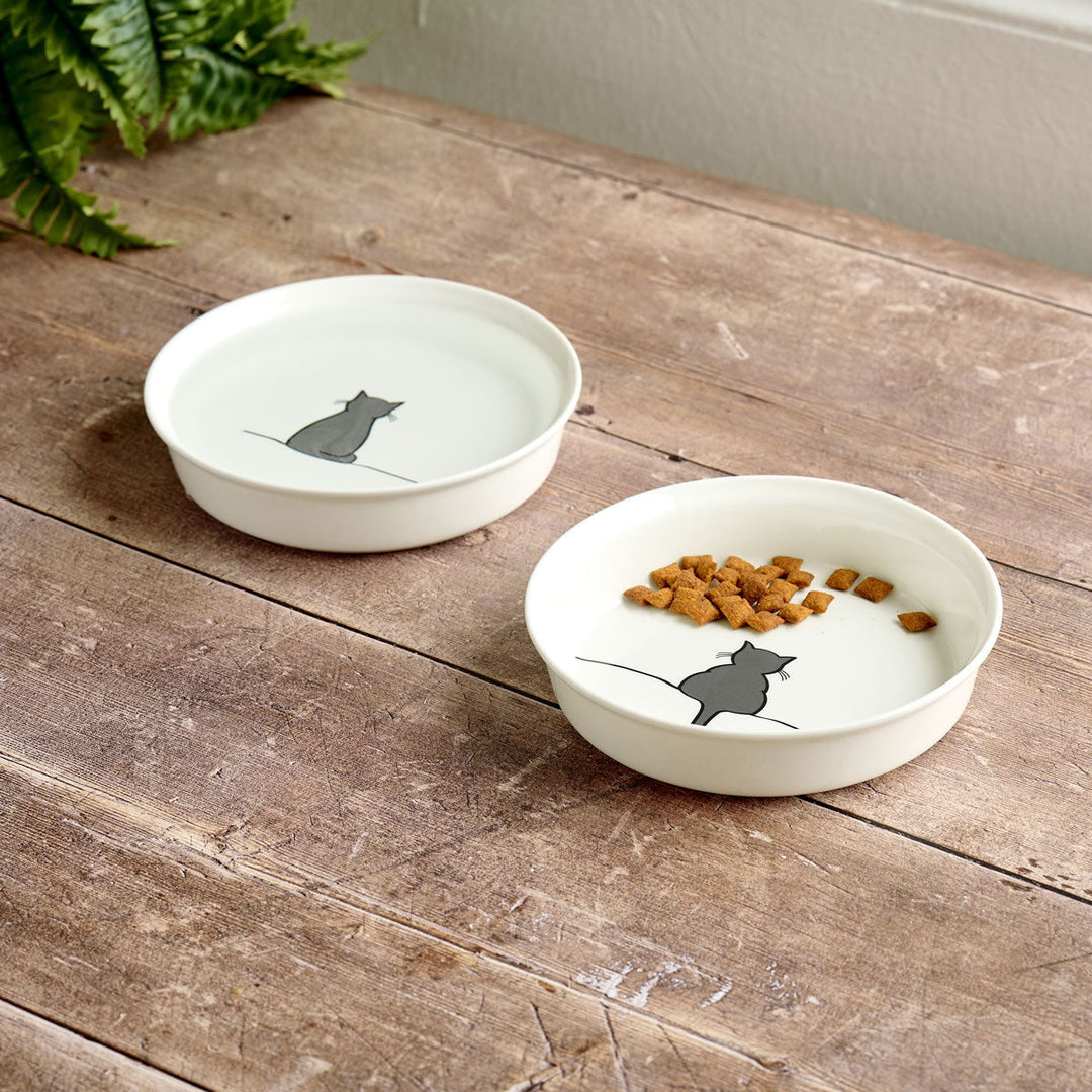 Cat Bowls with Sitting Cat and Crouching Cat