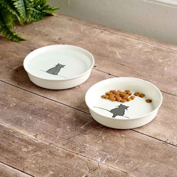 Cat Bowls with Sitting Cat and Crouching Cat