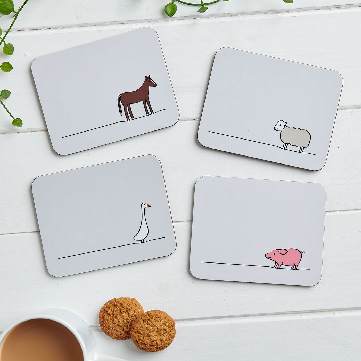 Farm Collection Coasters, Mixed Set of Four