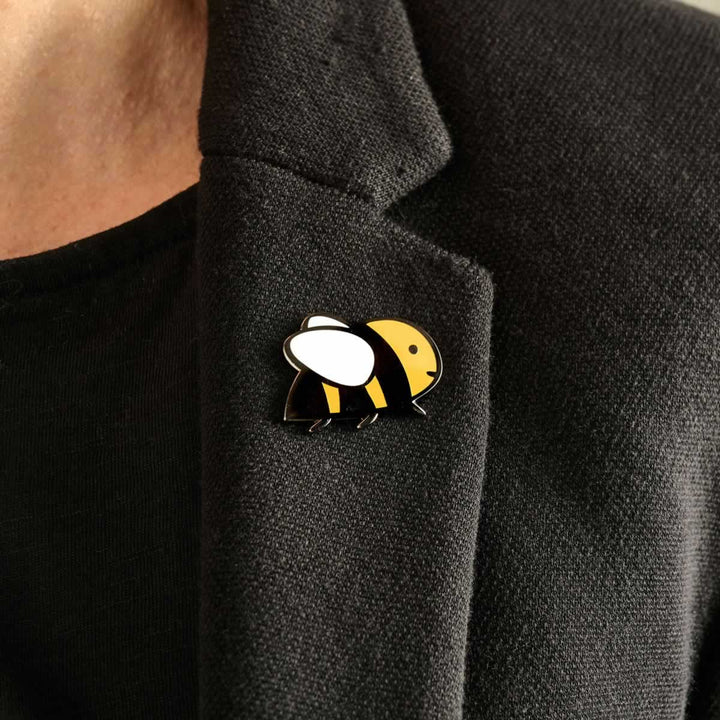 Bee Enamel Pin on Jacket