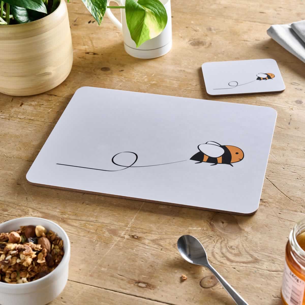 Bee Placemat on Table with Coaster