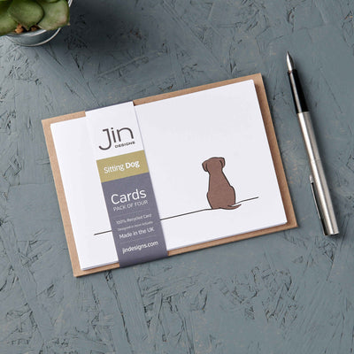 Sitting Dog Greeting Cards, Pack of Four