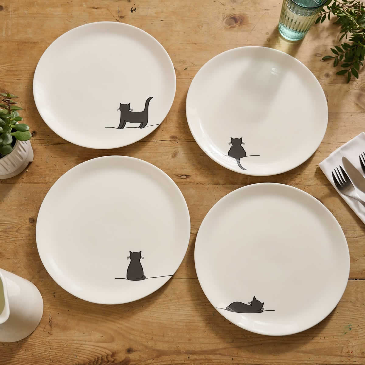 Cat Collection Dinner Plates, Set of Four