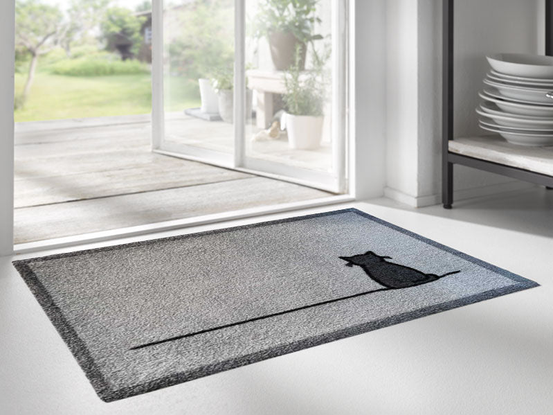 Sitting Cat Doormat in Garden Entrance