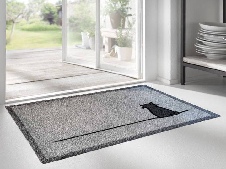 Sitting Cat Doormat in Garden Entrance