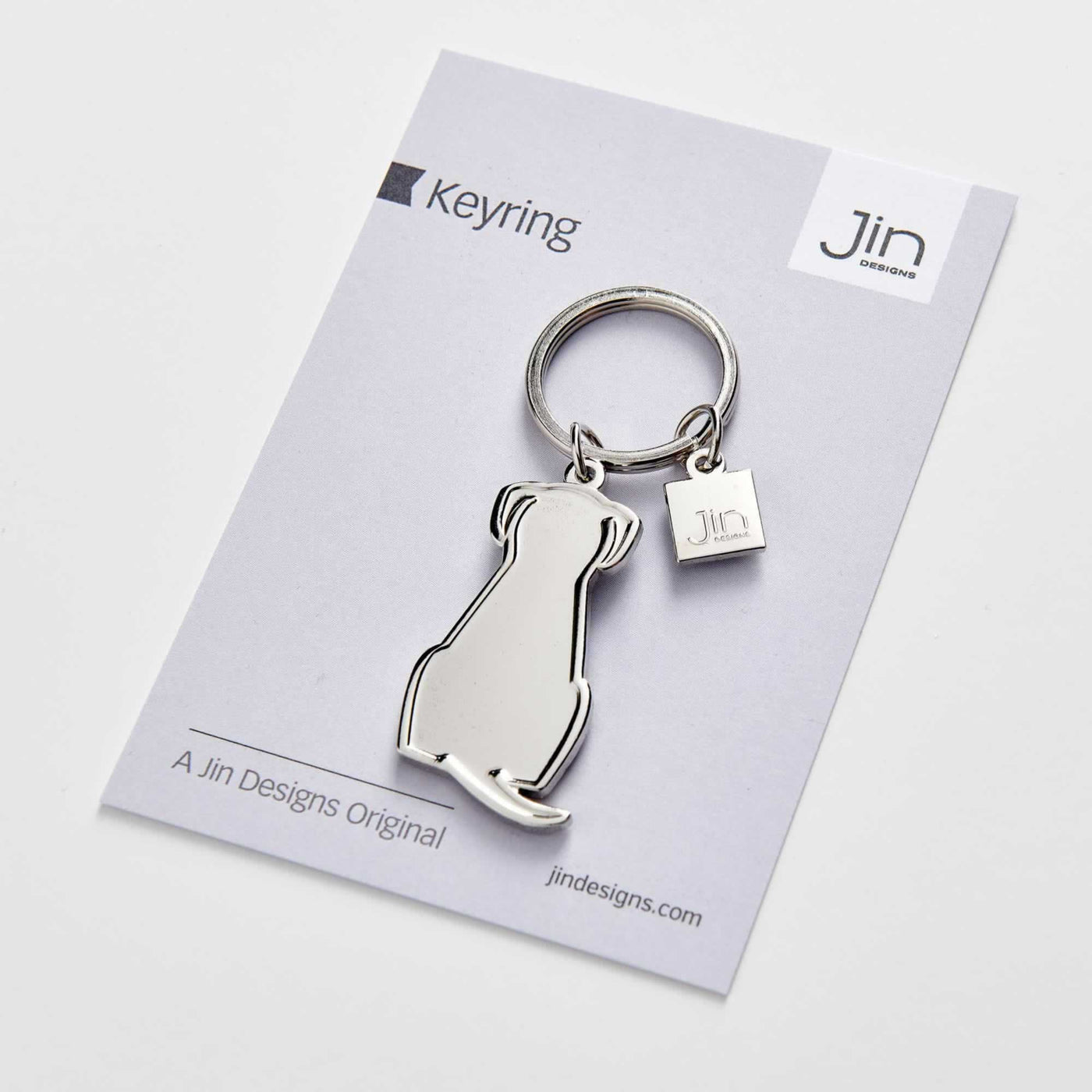 Sitting Dog Silver Keyring with Backing Card