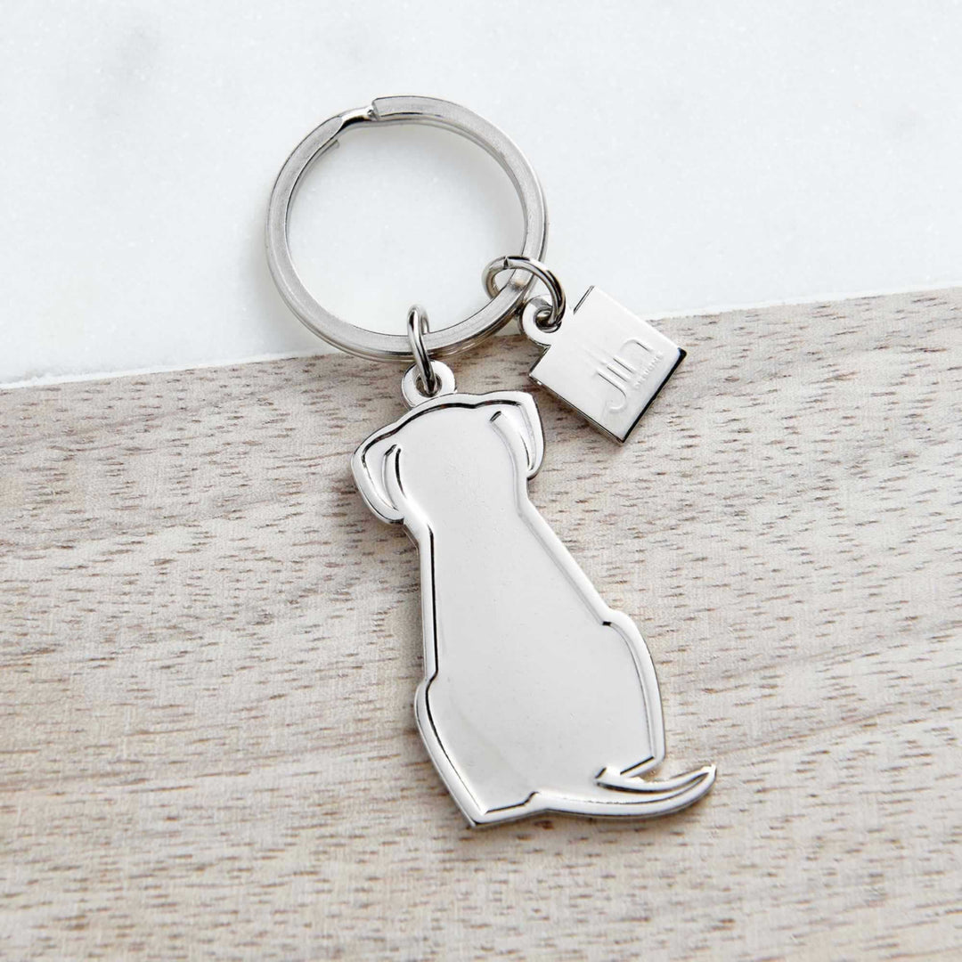 Sitting Dog Silver Keyring