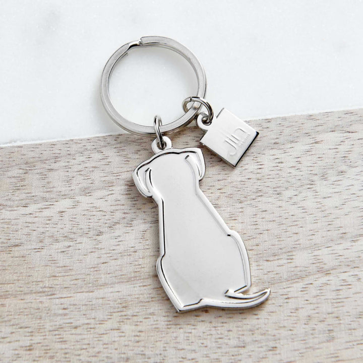 Sitting Dog Silver Keyring