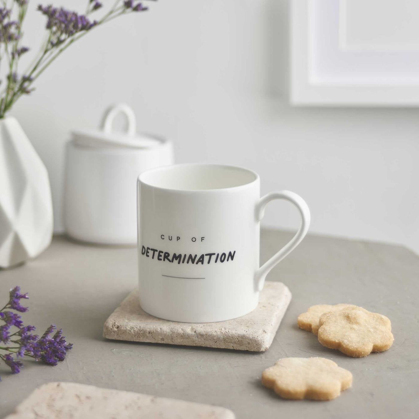 Cup of Determination Mug with biscuits