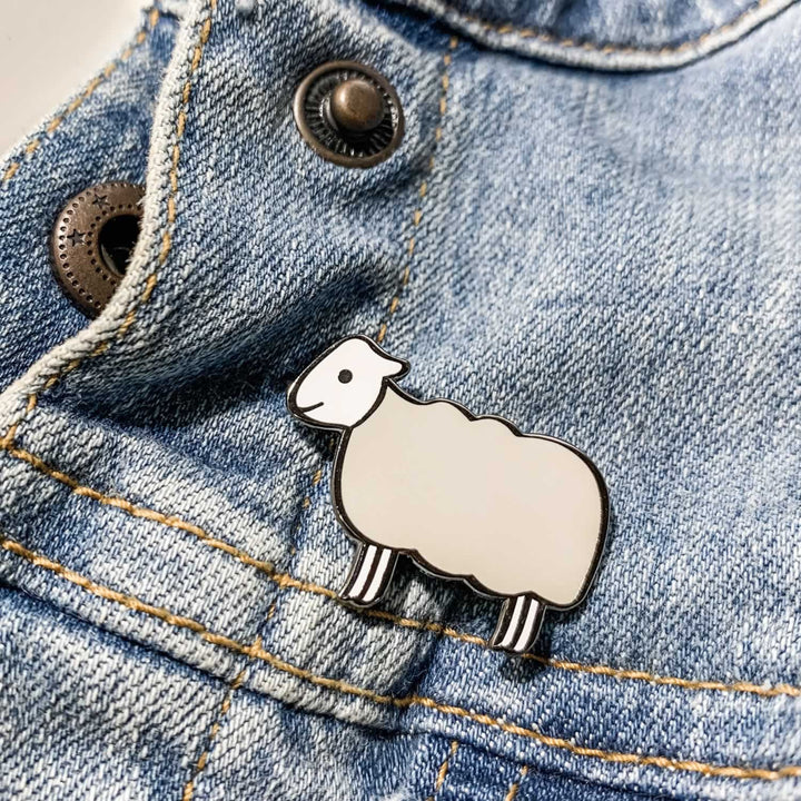 Sheep Enamel Pin on Denim