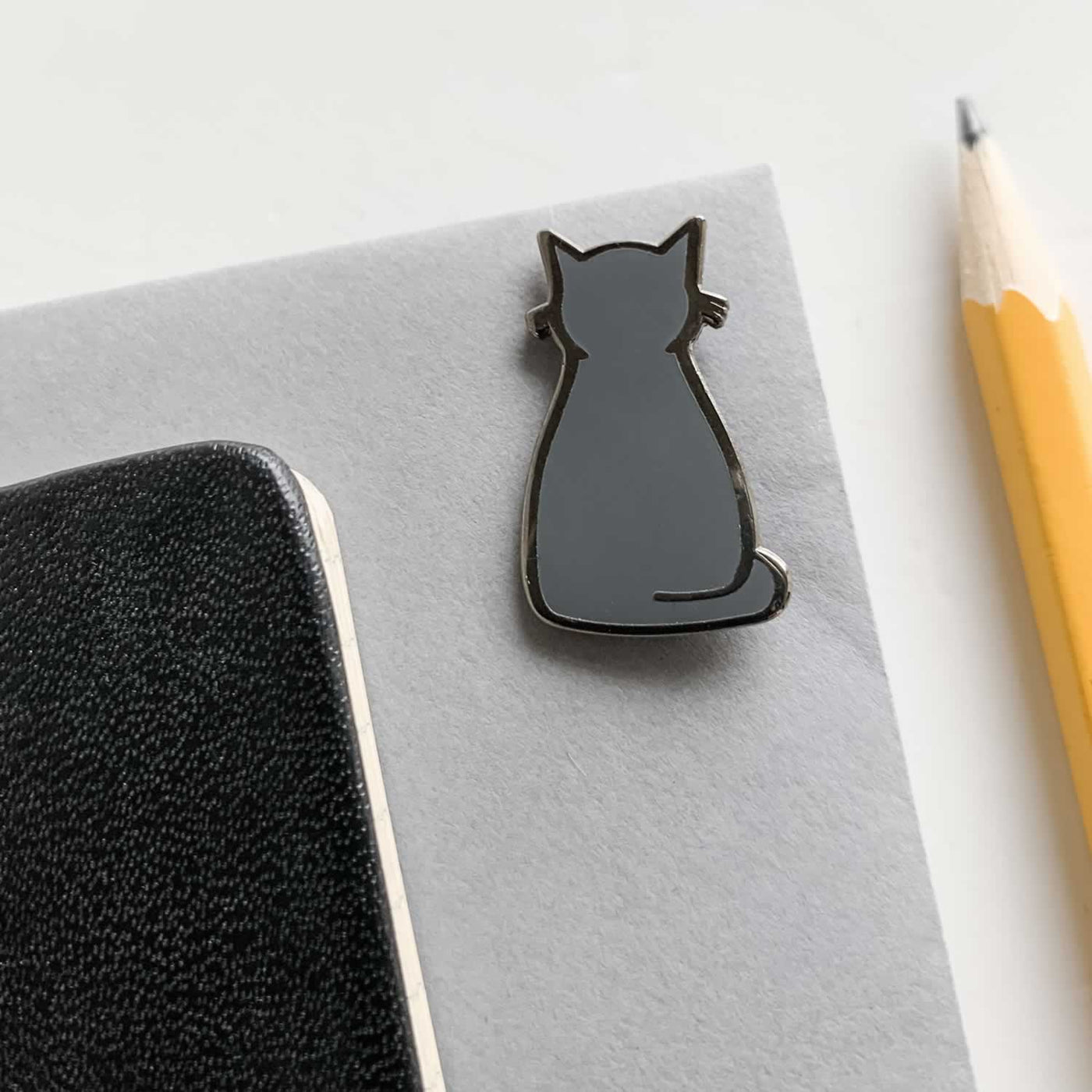 Sitting Cat Enamel Pin with Pencil