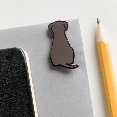 Sitting Dog Enamel Pin with Pencil