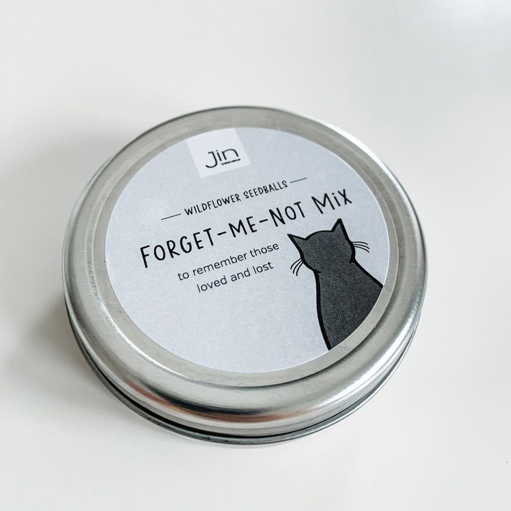 Forget-me-not Wildflower Seedballs with Sitting Cat