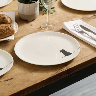 Sitting Cat Dinner Plate on Table