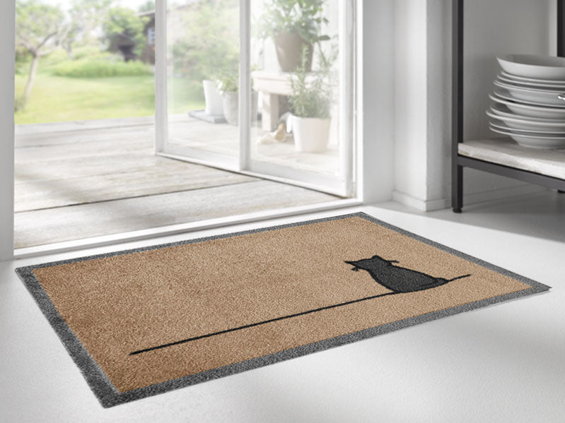 Sitting Cat Doormat, Natural, at garden entrance