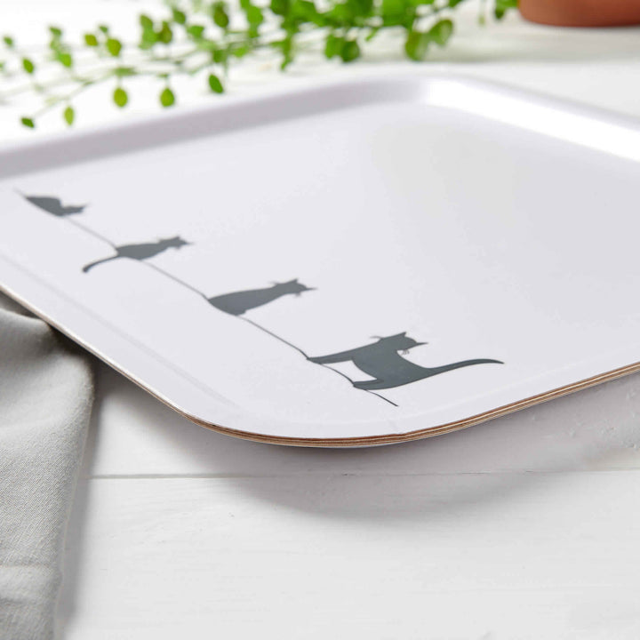 Cat Collection Birch Wood Tray Close up