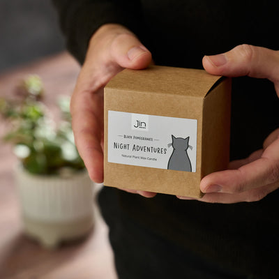 Sitting Cat Candle in Box with hands