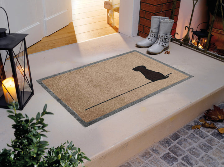 Sitting Dog Doormat in Porch