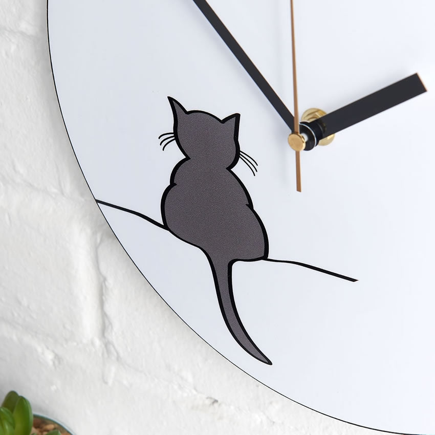 Crouching Cat Wall Clock closeup