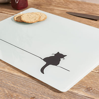Crouching Cat Glass Chopping Board