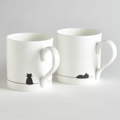 Sitting Cat and Sleeping Cat Mug - Set of 2