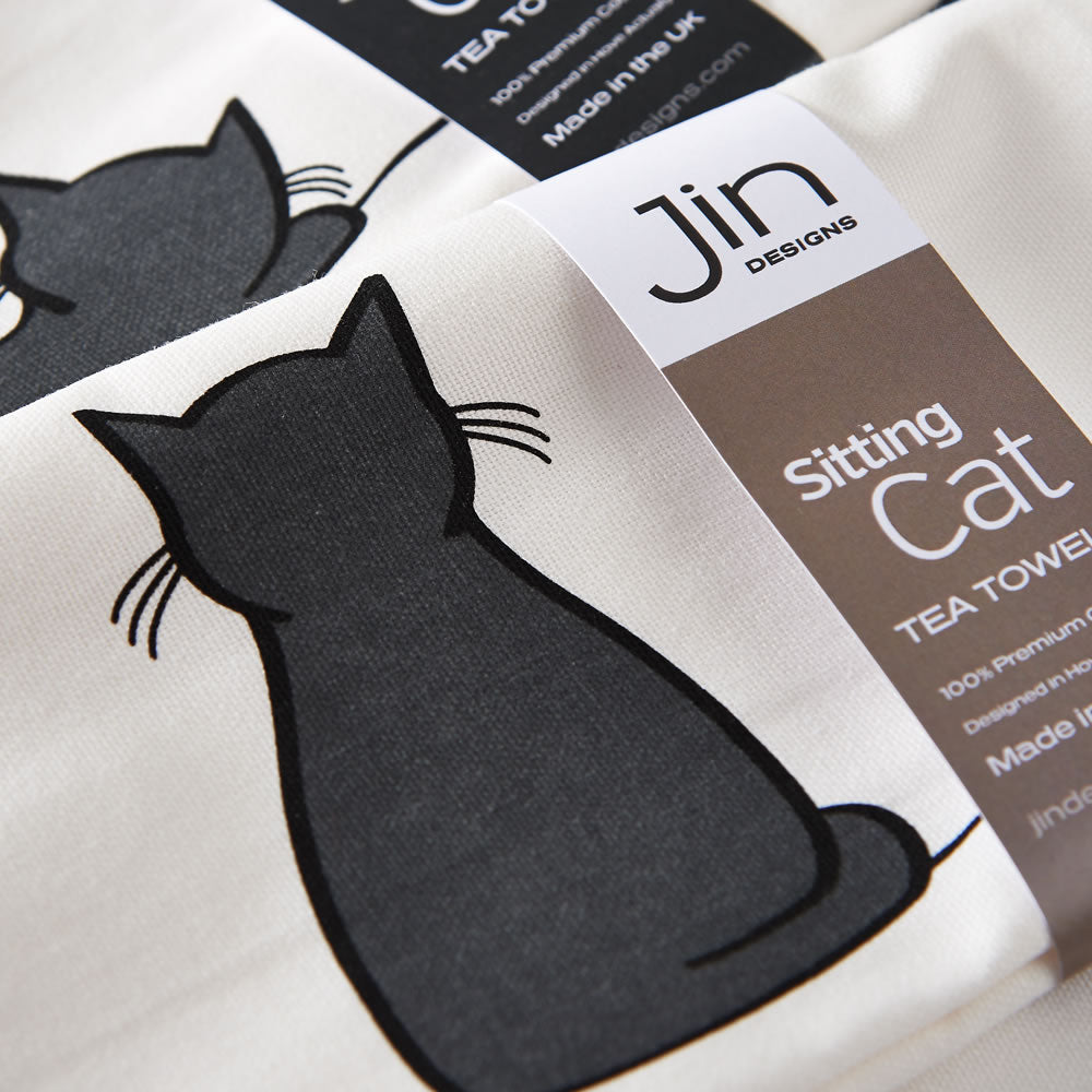 Sitting Cat and Sleeping Cat Tea Towels Close-up